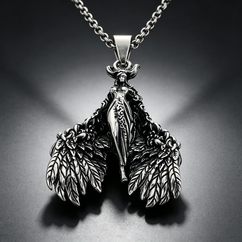 Punk Subculture Mourning Bones Angel Pendant Judgment Angel Stainless Steel Men's Pendant Necklace