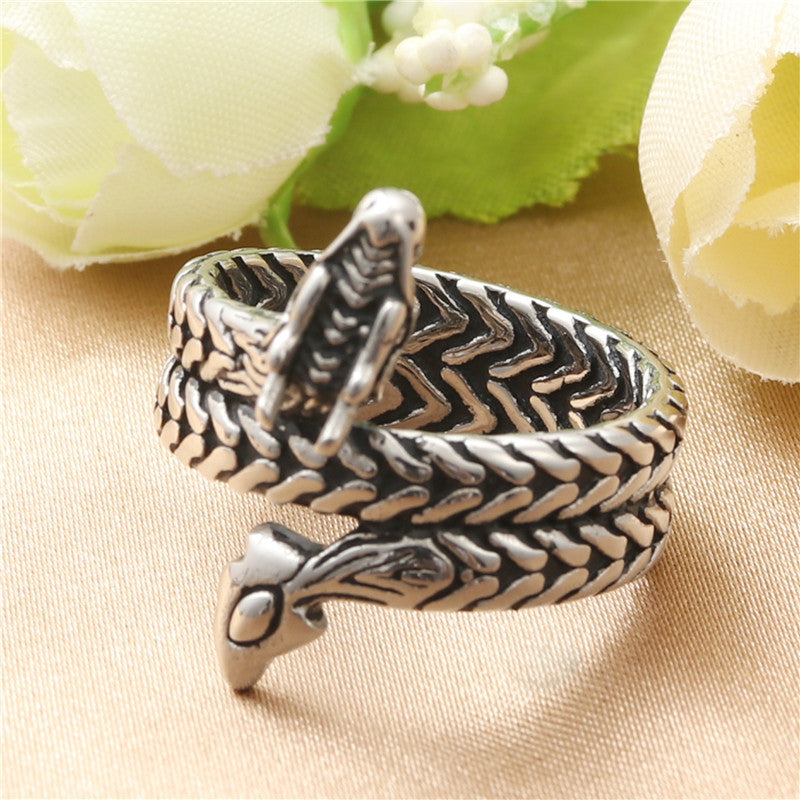 Titanium Steel Retro Snake and Dragon Ring for Men - Trendy Animal Accessories