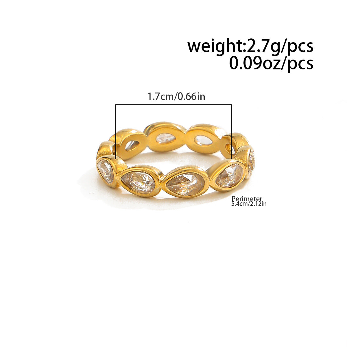 Planderful Zircon Ring For Women Geometric Round Inlay Stainless Steel Statement