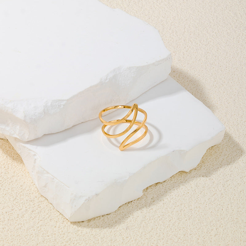 Vienna Verve Collection: Elegant Handcrafted Metal Tornado Women's Ring in Double-Layer Design