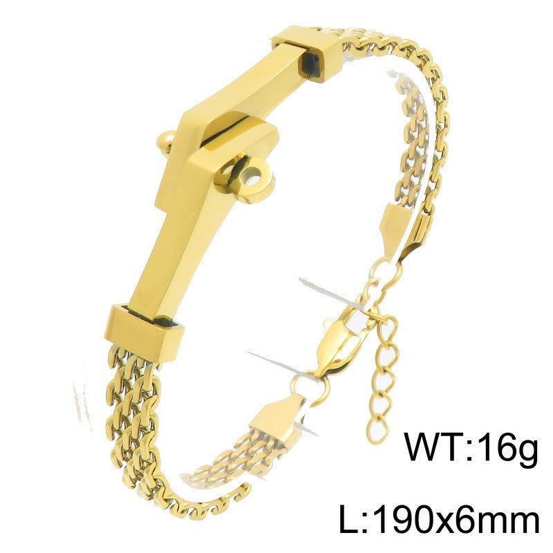 Style Irregular Curved Bar Bracelet Double-Layer Front & Back Chain Stainless