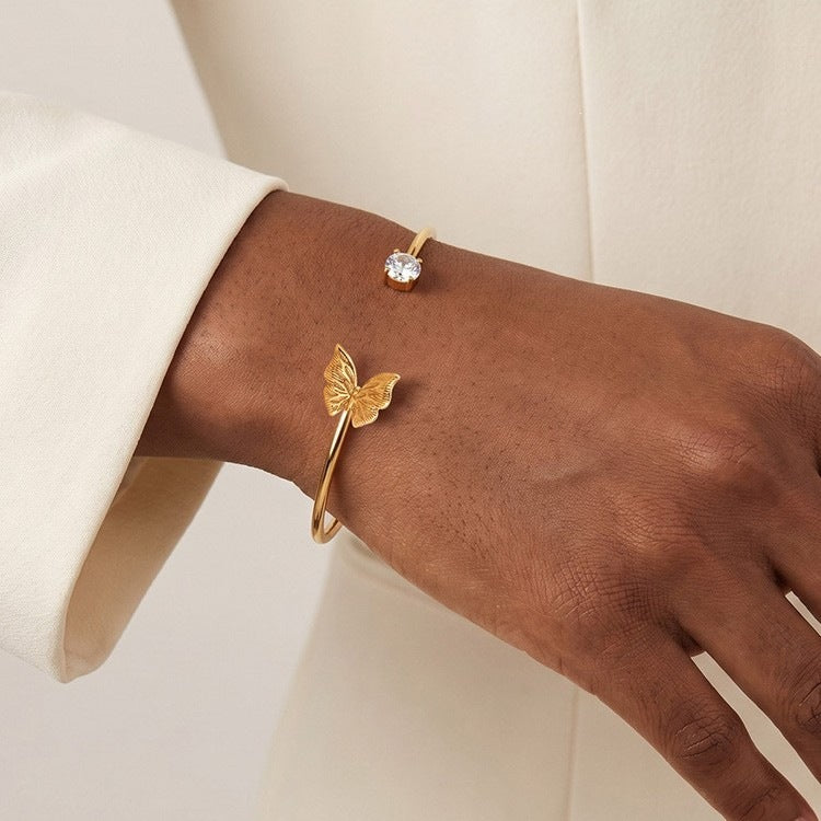 Butterfly Zircon Adjustable Vintage Stainless Steel Bracelet Unisex