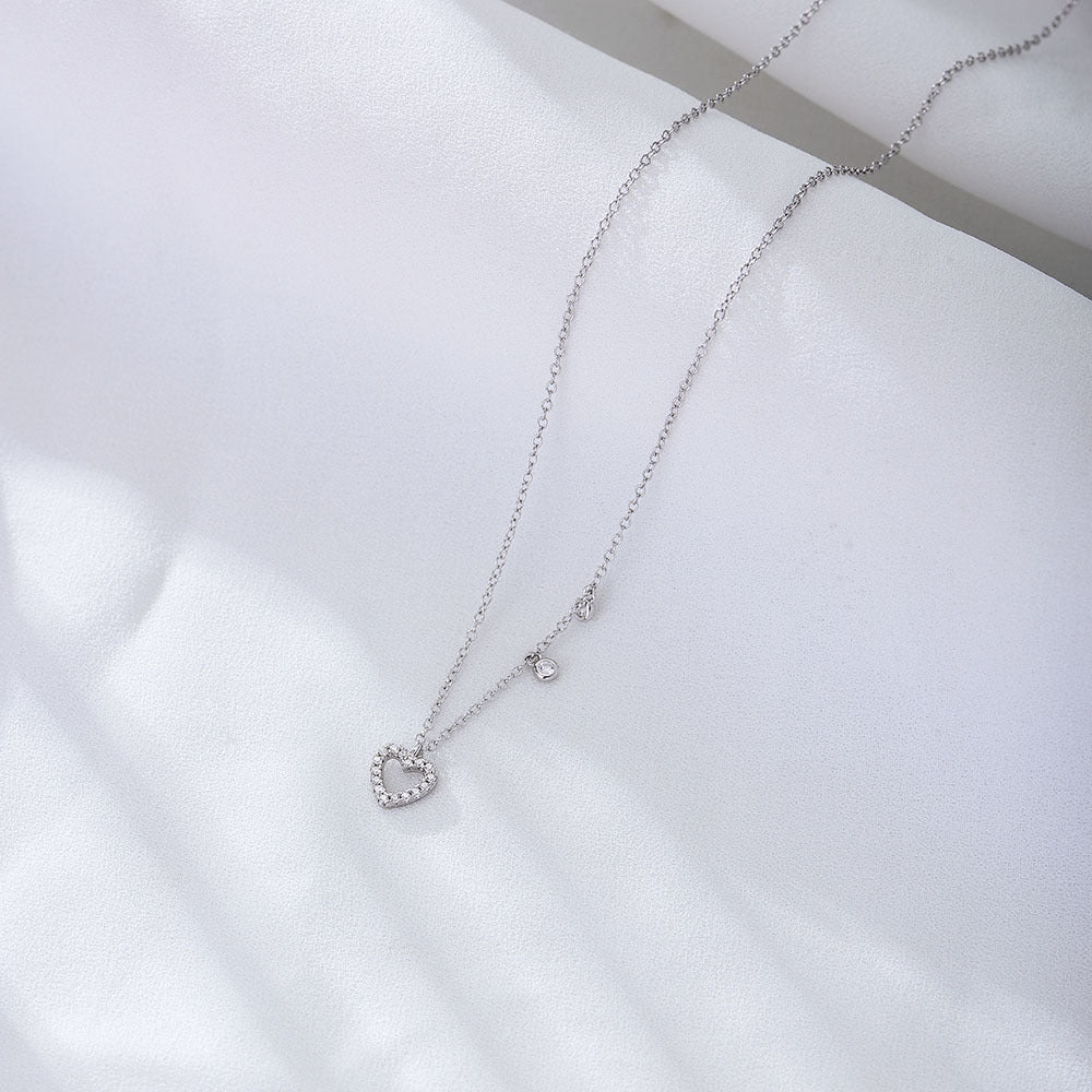 S925 Sterling Silver Hollow Zircon Love Necklace Internet Celebrities Heart-Shaped Clavicle Chain