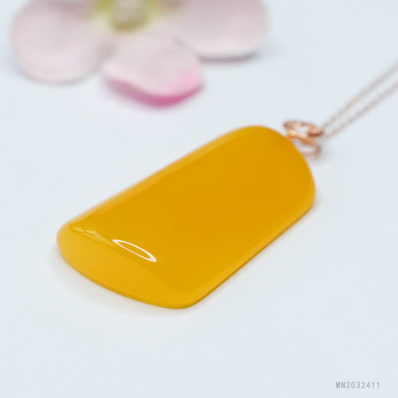 Yellow Chalcedony Irregular Peace Plaque Silver Pendant — No Chain