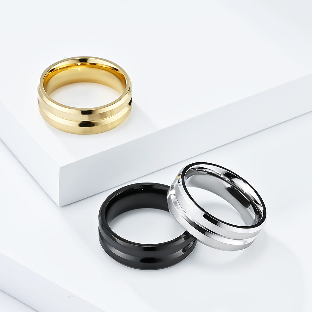 Planderful Titanium Steel Ring With Brushed V-Slot Finish Unisex Everyday Jewelry For Him And Her