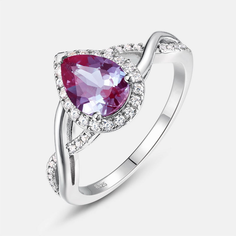Planderful Jewelry Alexandrite Ring In Sterling Silver Water Drop Design For Everyday Luxury