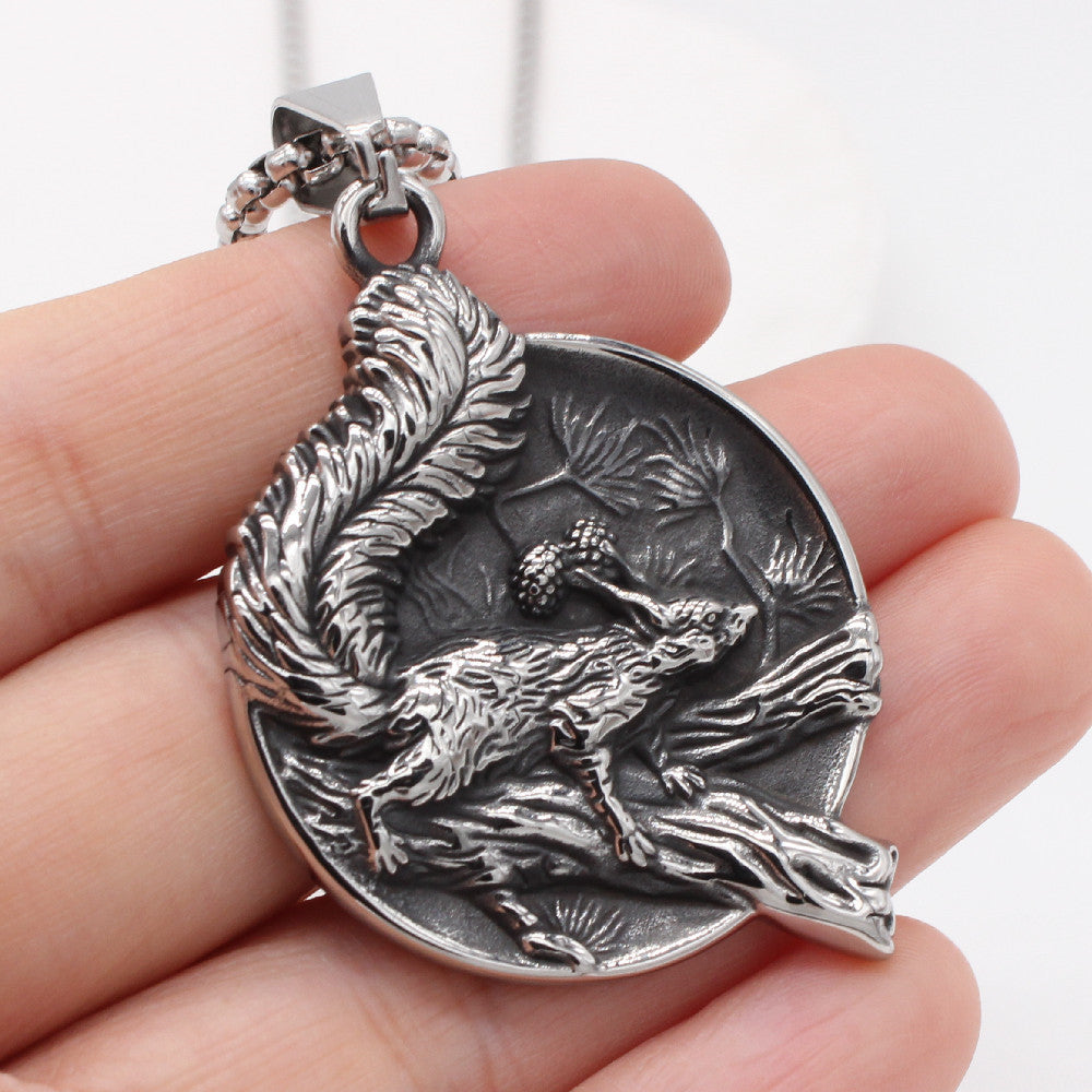 Retro Titanium Steel Pendant for Men - Simple European and American Squirrel Design