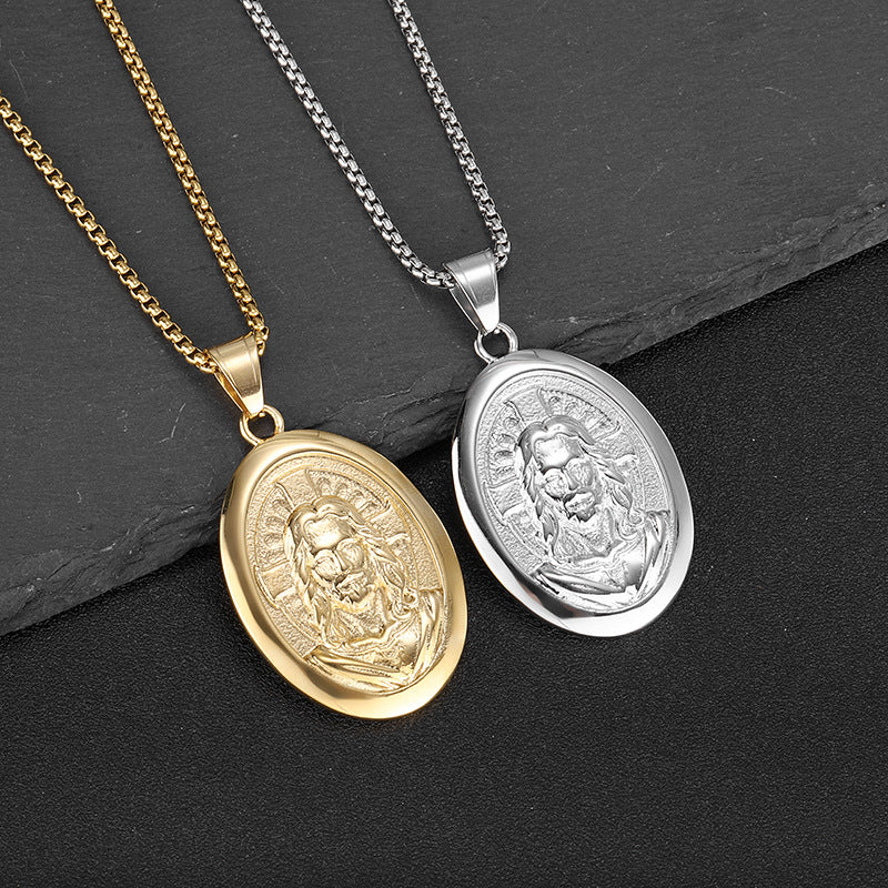 Planderful Everyday Genie Men's Portrait Pendant Necklace Stainless Steel Gold Plated