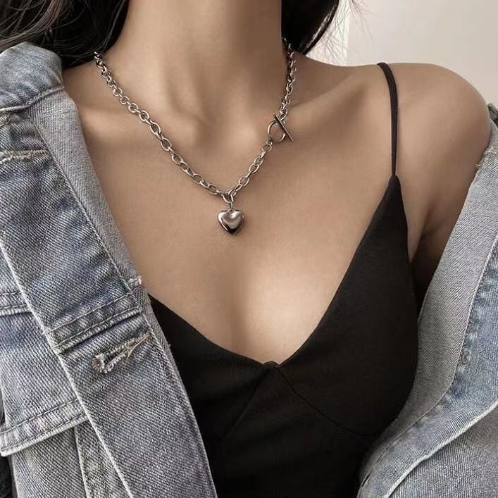 Planderful Jewelry Stainless Steel Necklace For Women Thick Chain Collarbone Hip Hop Style Niche Design