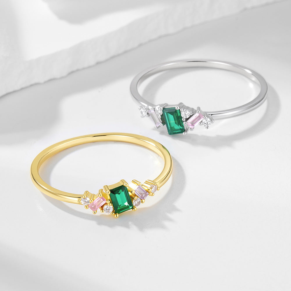 S925 Silver Color Zircon Ring Geometric Ring Jewelry