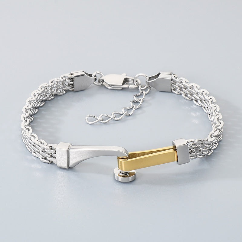 Hollow Woven Mesh Chain Design Nail Stainless Steel Men's Bracelet