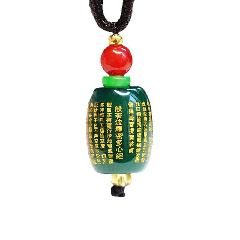 Green Agate Heart Sutra Barrel Pendant