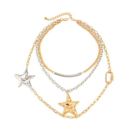 Star & Heart Mixed-Color Layered Necklace