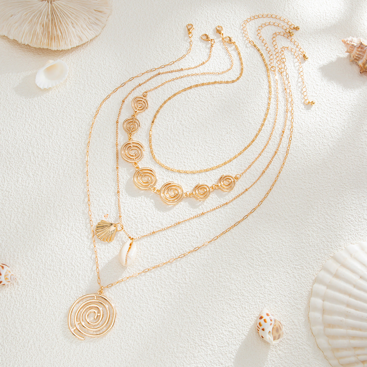 Spiral Shell Tassel Pendant Necklace
