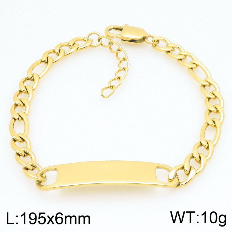 Engravable Curved Bar Bracelet – Layered Cuban Chain Titanium Steel Men's Bracelet