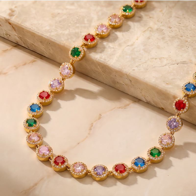 Light Color Zircon Ball Necklace, Court Style, Collarbone Chain, Stainless