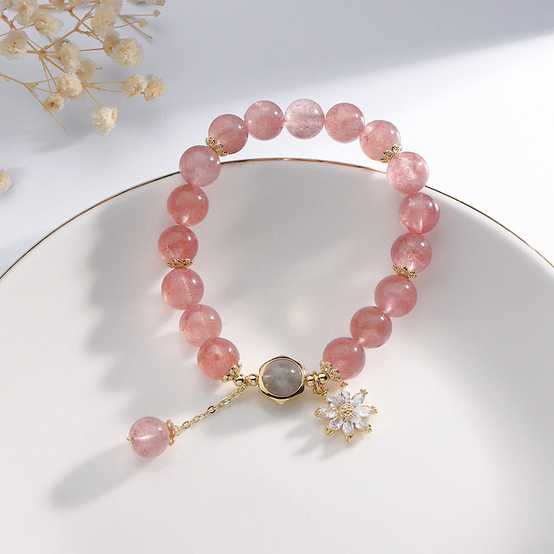 Natural Strawberry Crystal Bracelet with Sterling Silver Needle