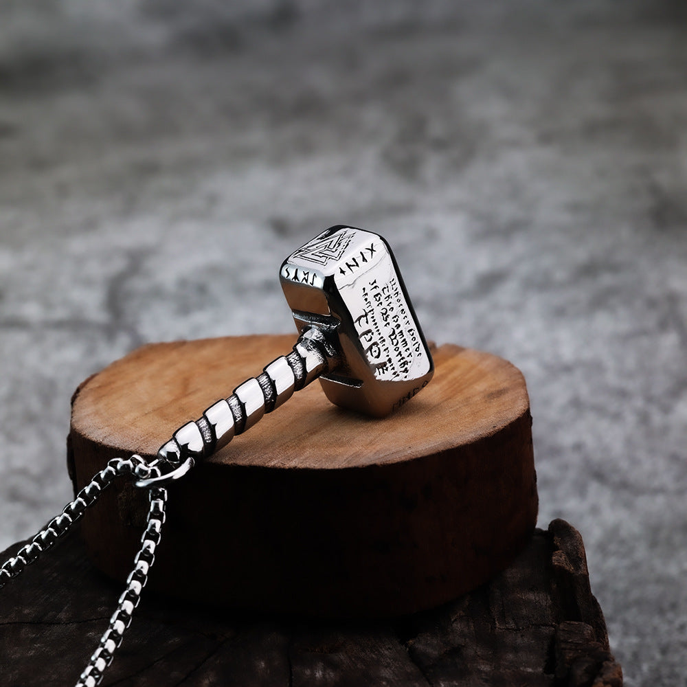Planderful Thunder Hammer Pendant Necklace Titanium Steel Unisex Norse Legacy Jewelry For Men Women