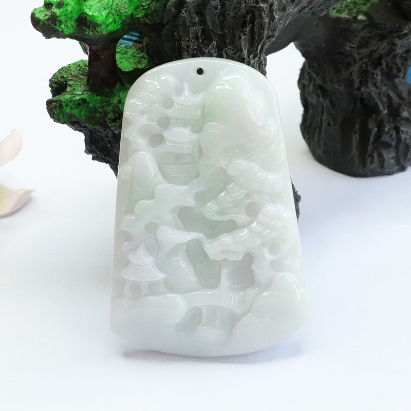 Myanmar Jade Landscape Pendant with Sterling Silver Needle - Fortune's Favor Collection