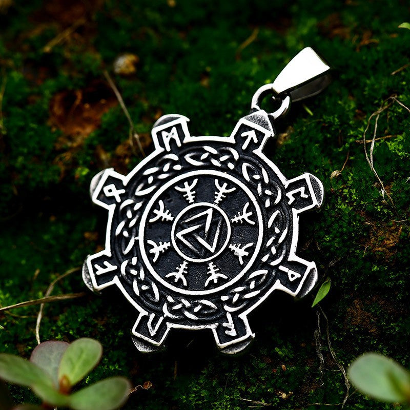 Titanium Steel Double-Sided Odin Rune Pendant for Men - Nordic Viking Jewelry