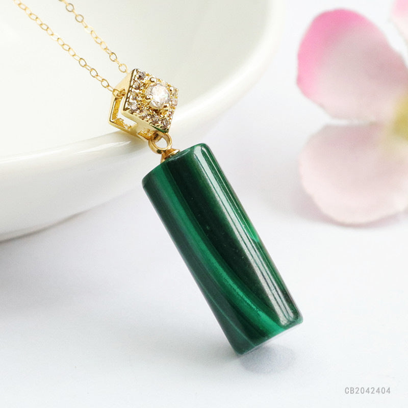 Malachite Barrel Pendant — Chain Option