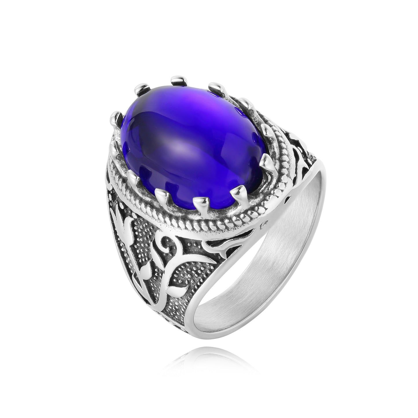 Planderful Titanium Steel Ring With Oval Stone Tulip Design Unisex Premium Fashion Court Style