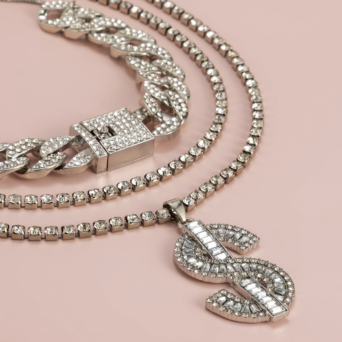 Planderful Vienna Verve Cuban Link Pendant Necklace With Zircon Full Sparkle For Women Adjustable