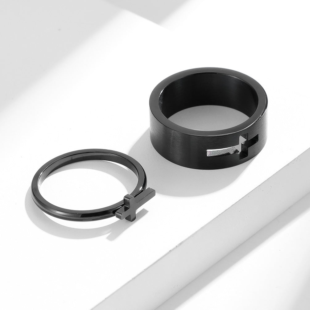 Stainless Steel Hollow Cross Rings for Couples' Proposals