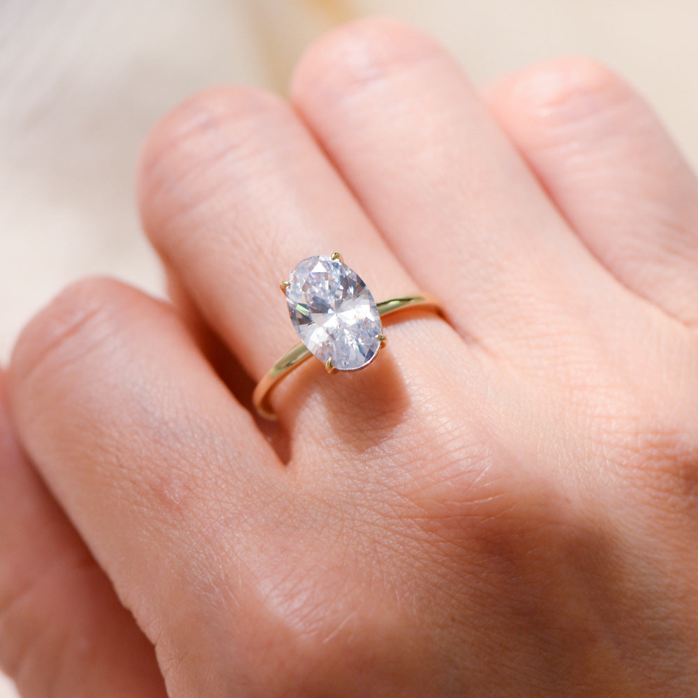 S925 Sterling Silver 8 12 Oval Zircon Ring High-Quality Ring