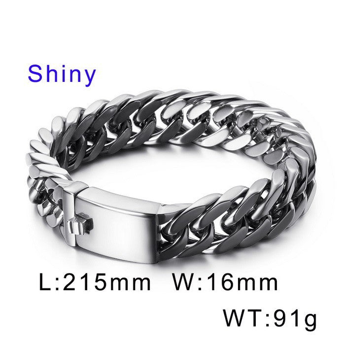 Glossy – 15mm Double Woven Four-Sided Grinding Cuban Chain Titanium Steel Men's Casting Bracelet