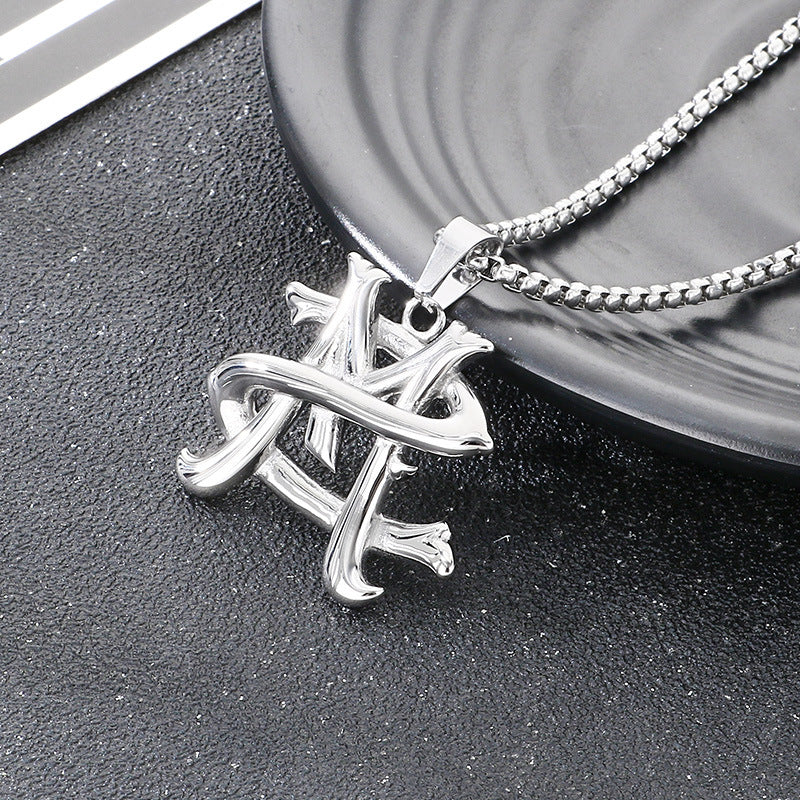 Stylish And Three-Dimensional Letter M Pendant, Creative Design Niche Letter Stainless Steel Men Necklace