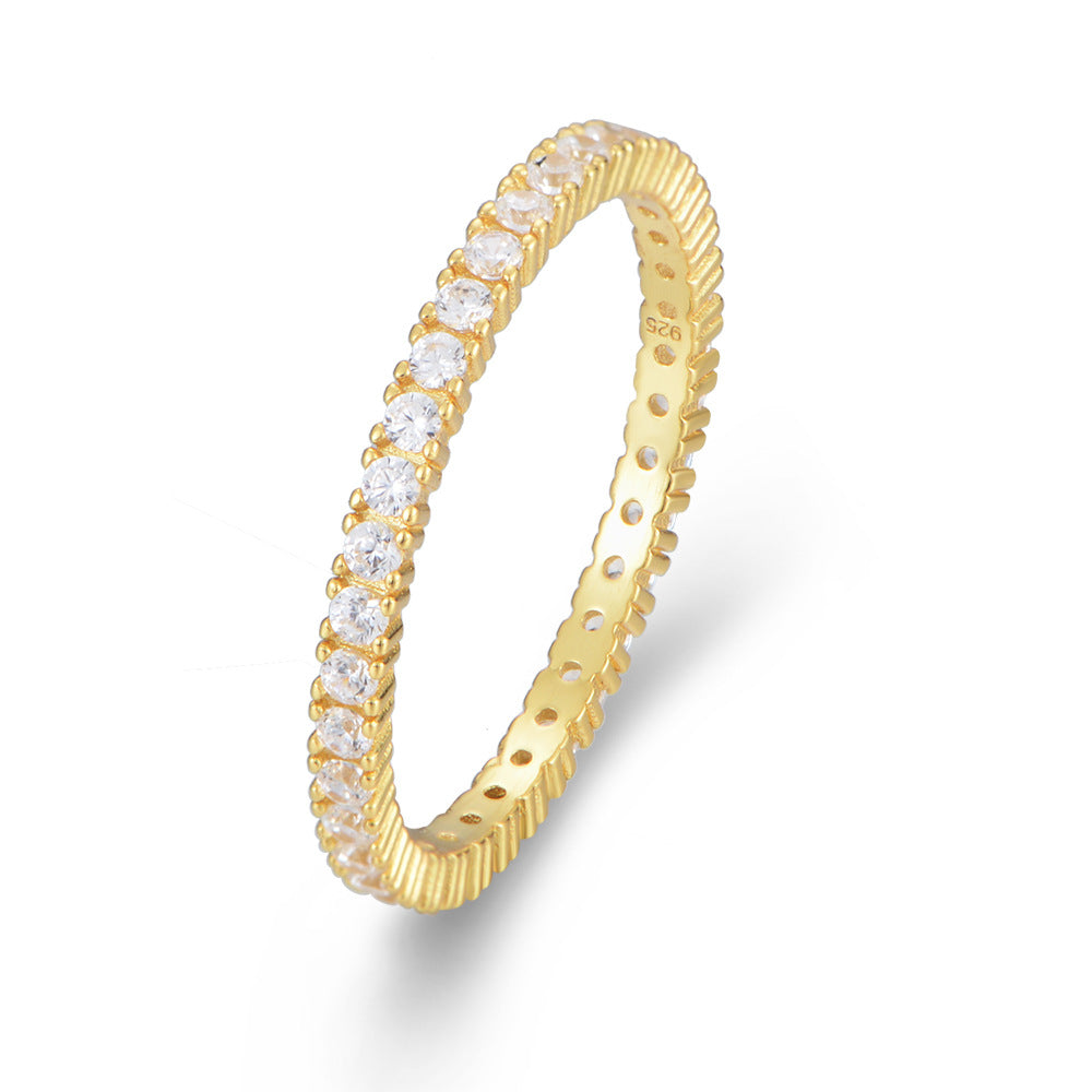 Micro-Inlaid Zircon Full Zircon Ring Sterling Silver Style Stacked Wind Ring