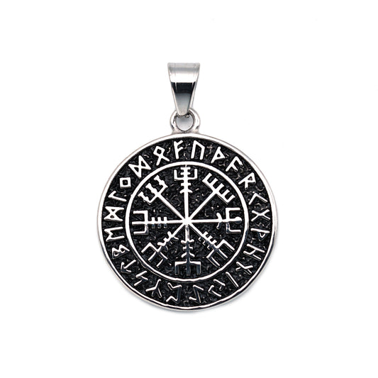 Steel Necklace – Vintage Viking Compass Rune Pendant