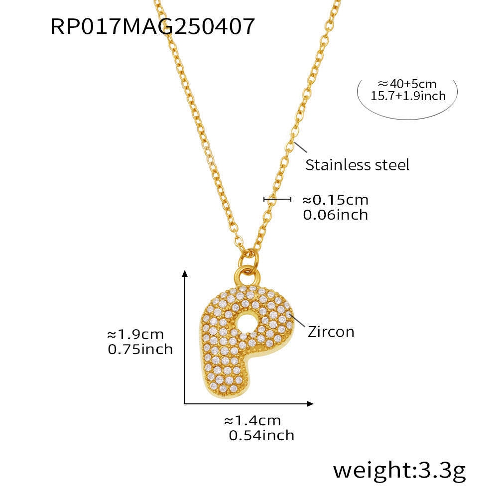 Planderful 26 Letter Zircon Necklace Gold Plated Hip Hop