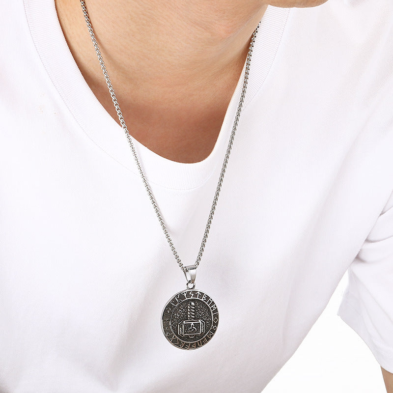 Planderful Men Double Sided Nordic Rune Pendant Titanium