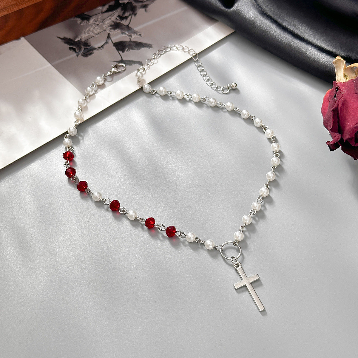 Gothic Crystal Cross Choker Necklace