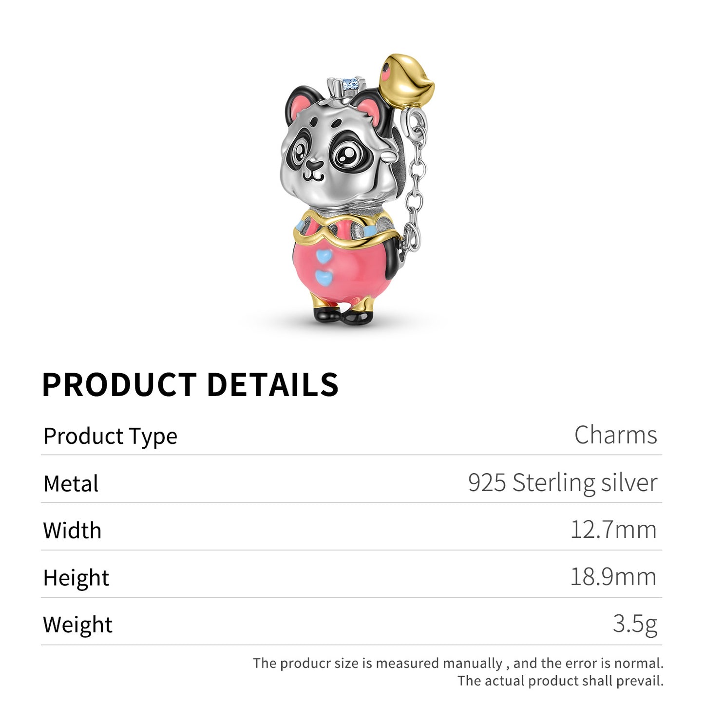 Planderful Jewelry Sterling Silver Beading Pendant Bracelet With 14K Gold Plating And Panda Beads