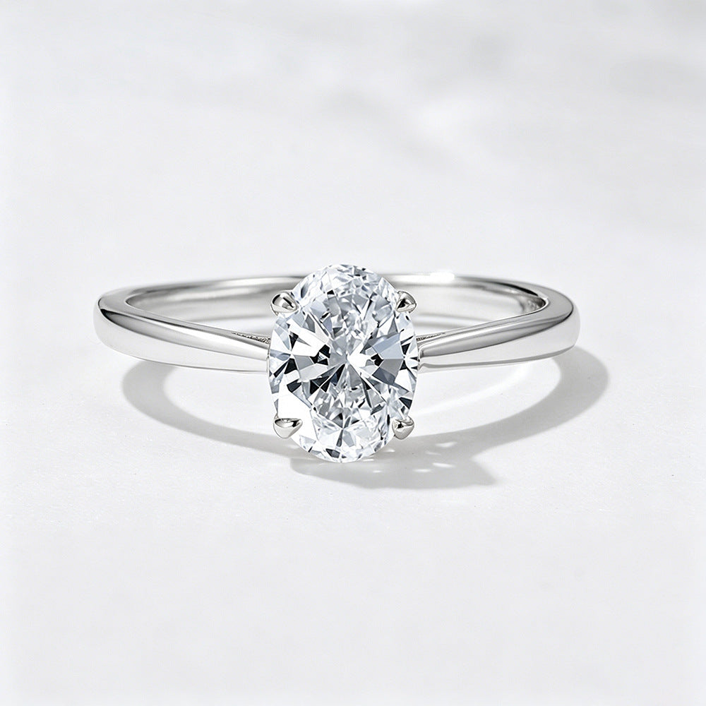 S925 Sterling Silver Oval Zircon Ring High-Sense Simulation Diamond Wedding Ring Hand Jewelry