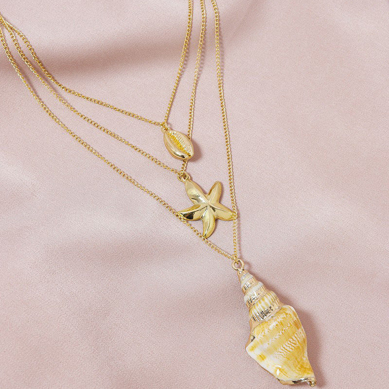 Stylish Triple-layer Seashell Pendant Necklace with Cross-border Appeal