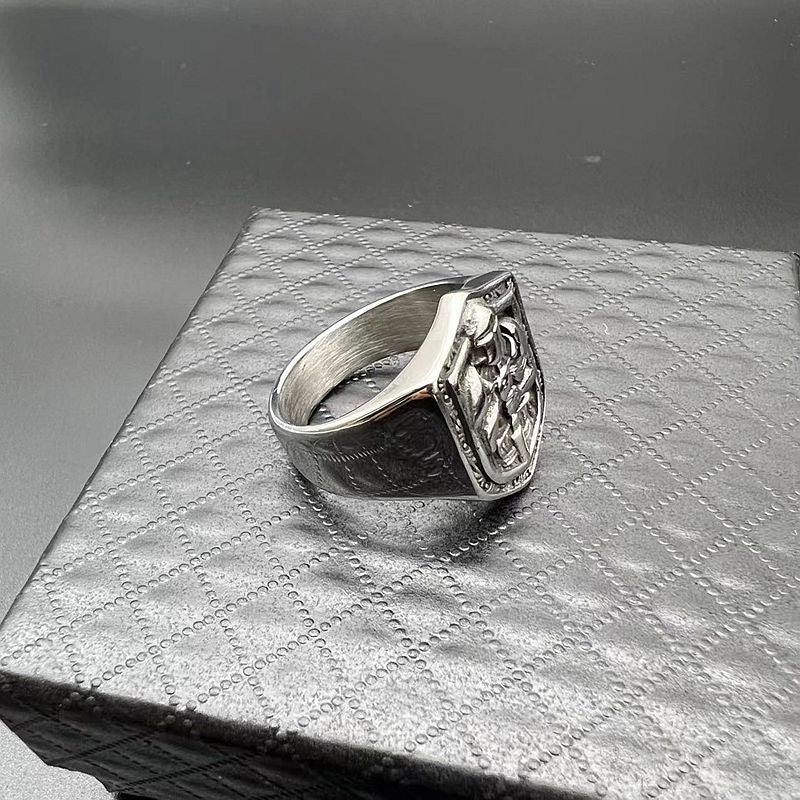 Planderful Templar Knights Ring Titanium Steel Retro Mens Ring Durable Medieval Crusades Theme