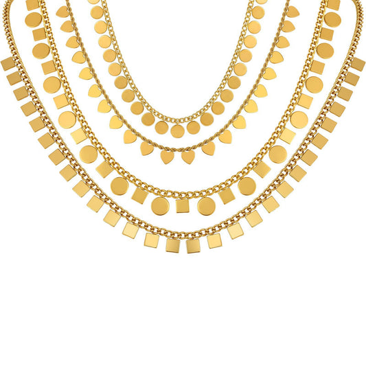 Stainless Steel Collarbone Chain – Gold Heart-Shaped Disc Button Chain – Twist Square Necklace