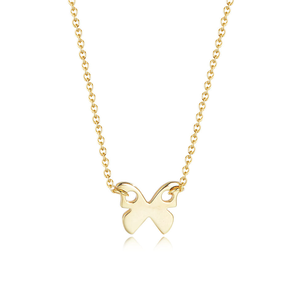 Mori Small Fresh Necklace S925 Sterling Silver Gold-Plated Glossy Butterfly Women