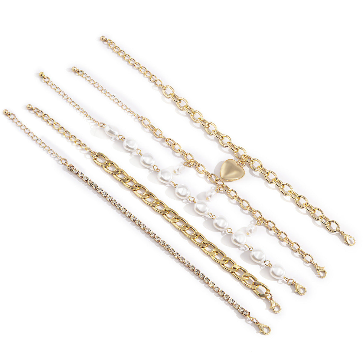 Planderful Vienna Verve Retro Heart Claw Chain Zircon Bracelet Set For Women With Fringed Pearl Accents
