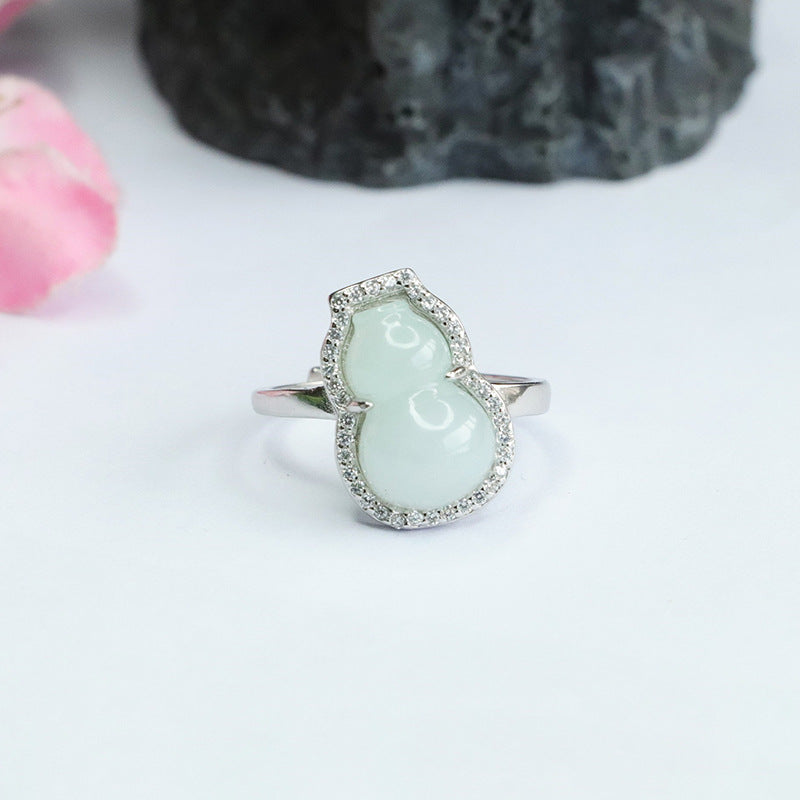 Myanmar Jade Gourd Sterling Silver Ring