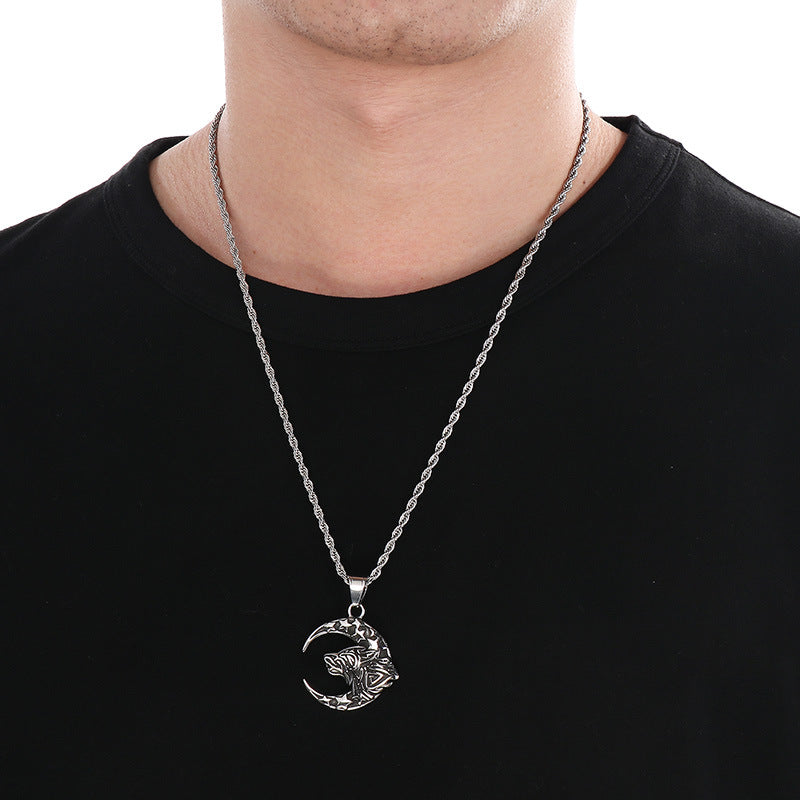 Planderful Viking Wolf Pendant For Men Green Eyed Celtic