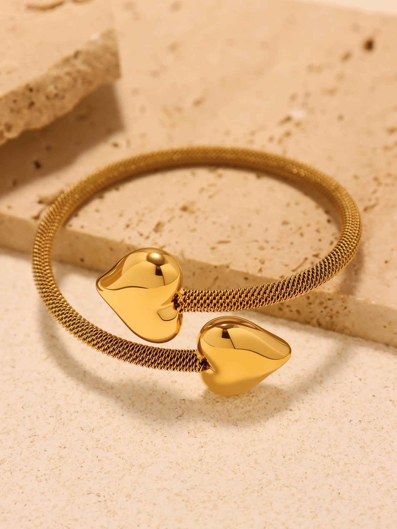 Planderful Peach Heart Elastic Bracelet 18K Gold Ladies