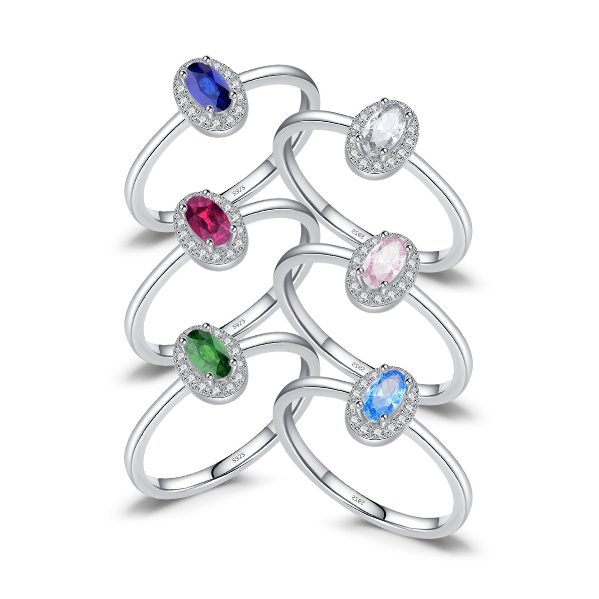 925 Sterling Silver Multicolor Oval Stone Ring
