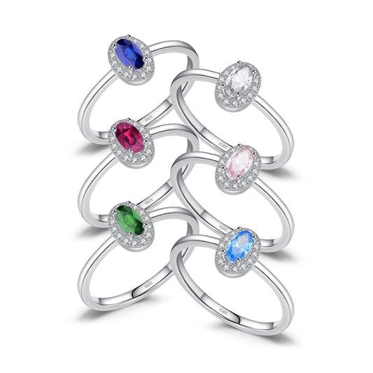 925 Sterling Silver Multicolor Oval Stone Ring