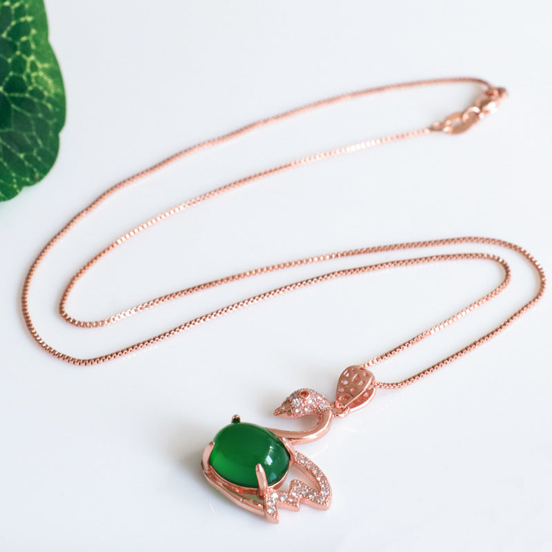 Green Chalcedony Swan Pendant — No Chain