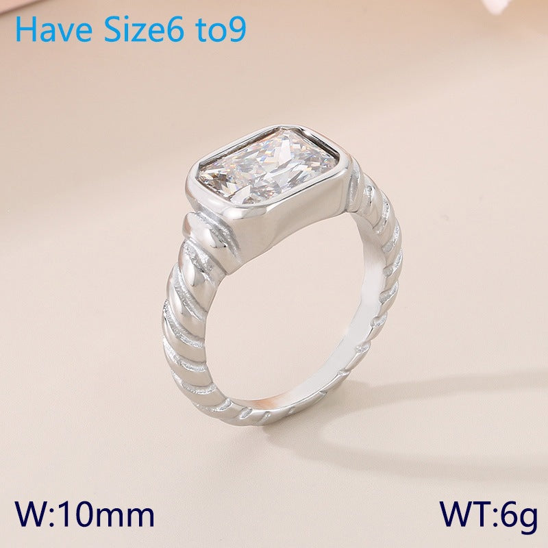 Twist Edge Square Inlaid Glass Ring Female, Design Sense Sugar